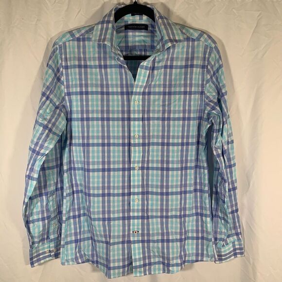 Tommy Hilfiger Shirt Men’s Small 14 - 14.5 32/33 Blue Plaid Slim Fit Button up - Picture 1 of 5